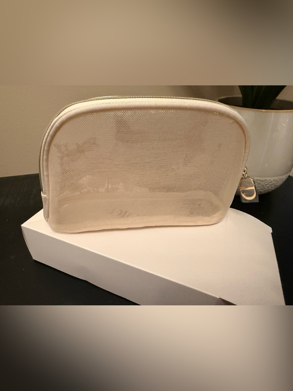 Dior Beige Floral & Butterfly Embroidered Cosmetic Pouch with Gold Logo - Picture 4 of 7